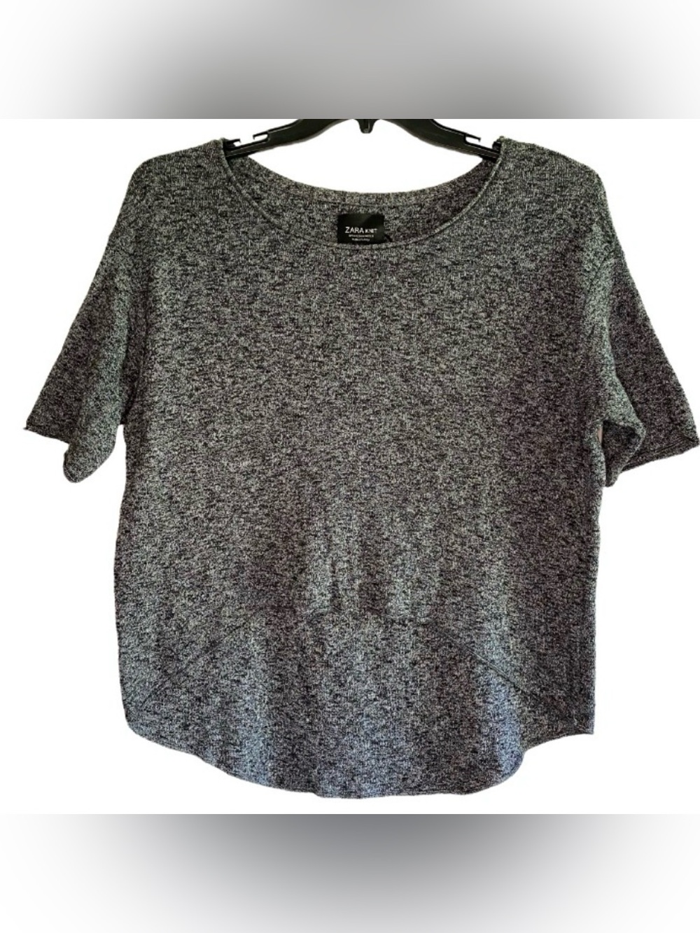 Zara woman's 100% cotton stretchy high low gray short sleeve sweater